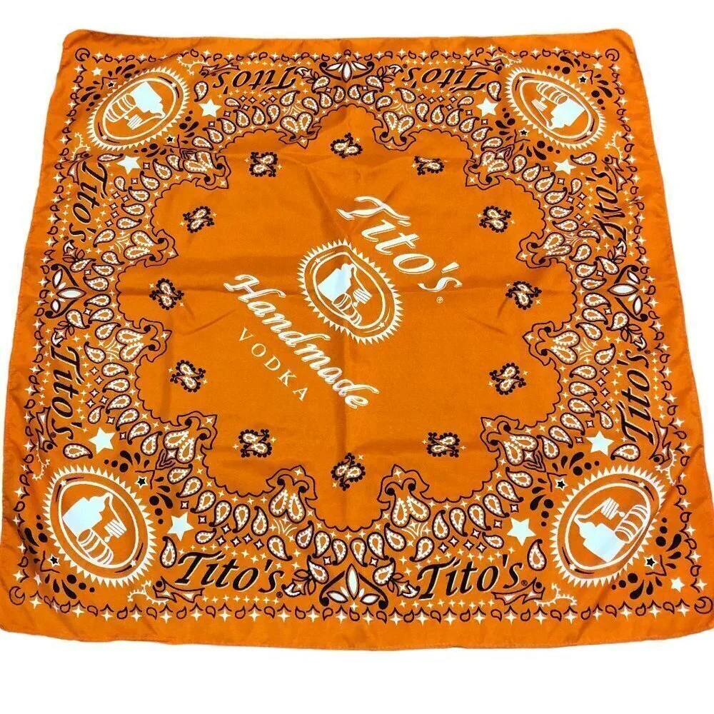 Tito's Handmade Vodka Bandana Advertising Paisley Orange Scarf EUC